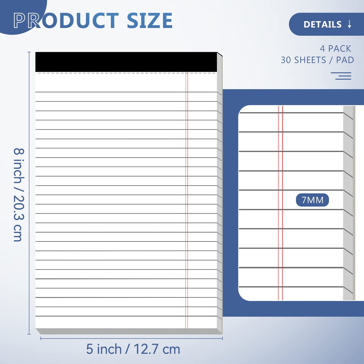 Nichela 5" x 8" Yellow Note Pads 16 Pack of Legal Padds 80gsm Thick Paper Writing Pads 25 Lines Notepad Perforated Double-Sided Printing Small Legal