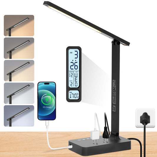 Power Strip with LED Desk Lamp: 2 Outlets 1 USB-A Ports 1 Type-C Ports 5 Modes & Color. Touch Small Desk Lamp for Home Office Bedroom Bedside, Study