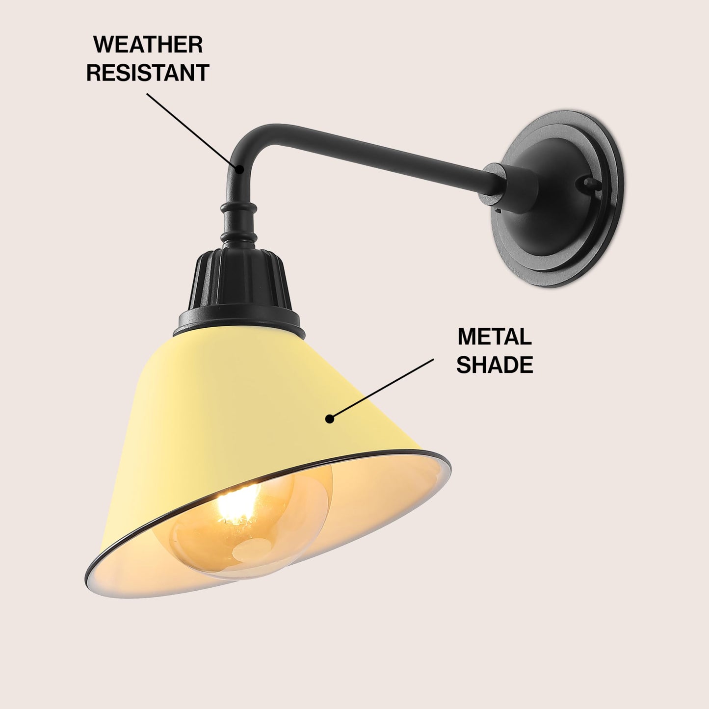 JONATHAN Y 9.63" Matte Yellow/Black 1-Light Farmhouse Outdoor Sconce, Industrial LED Wall Light, Gooseneck Arm Barn Lamp with Metal Bell Shade