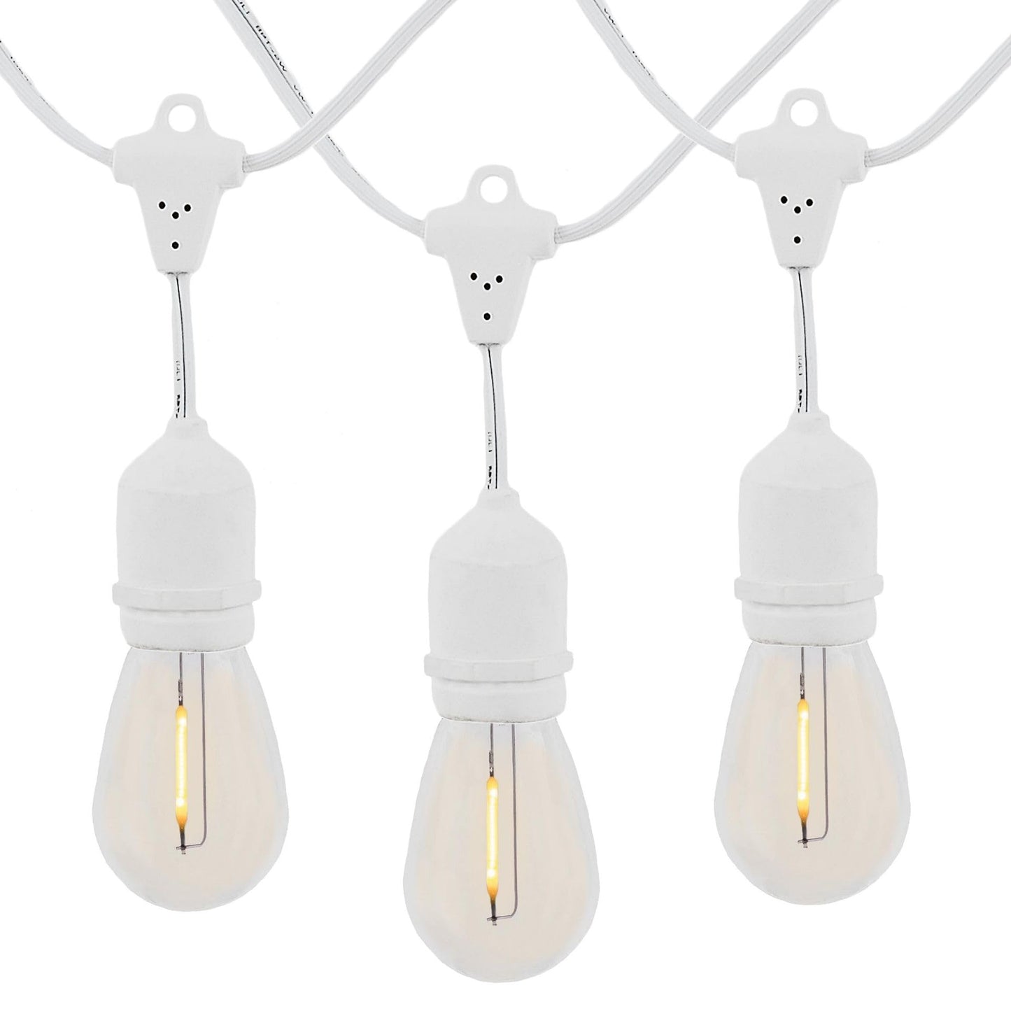 Novelty Lights 48 Feet Warm White, 2200K LED String Lights Outdoor with 24 Edison Style Bulbs, Suspended Sockets, White Wire, Shatterproof