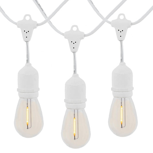 Novelty Lights 48 Feet Warm White, 2200K LED String Lights Outdoor with 24 Edison Style Bulbs, Suspended Sockets, White Wire, Shatterproof