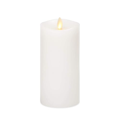 Luminara Flameless Slim Pillar Candle, Flickering Real Flame Effect, Melted Edge, Smooth Wax, Unscented, White, Real Wax, LED Battery Operated