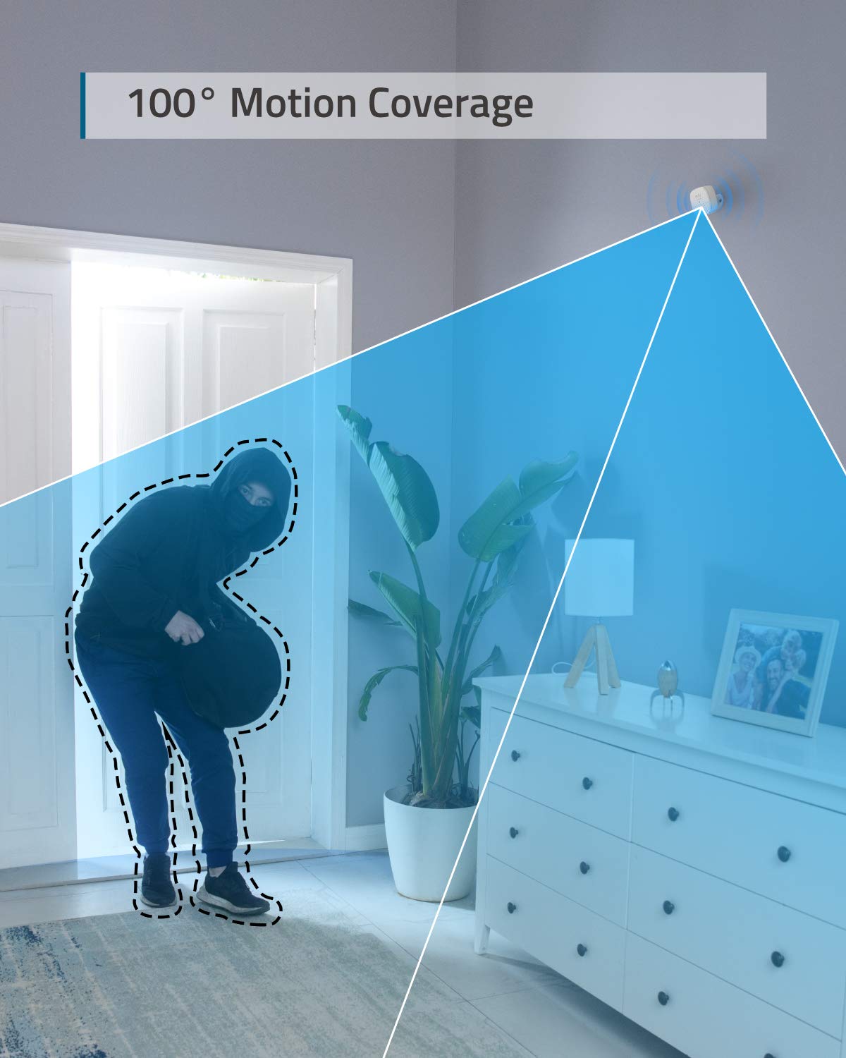 eufy Security Motion Sensor, Home Alarm System, 100° Coverage, 30 ft Detection Range, 2-Year Battery Life, Adjustable Sensitivity, HomeBase Required
