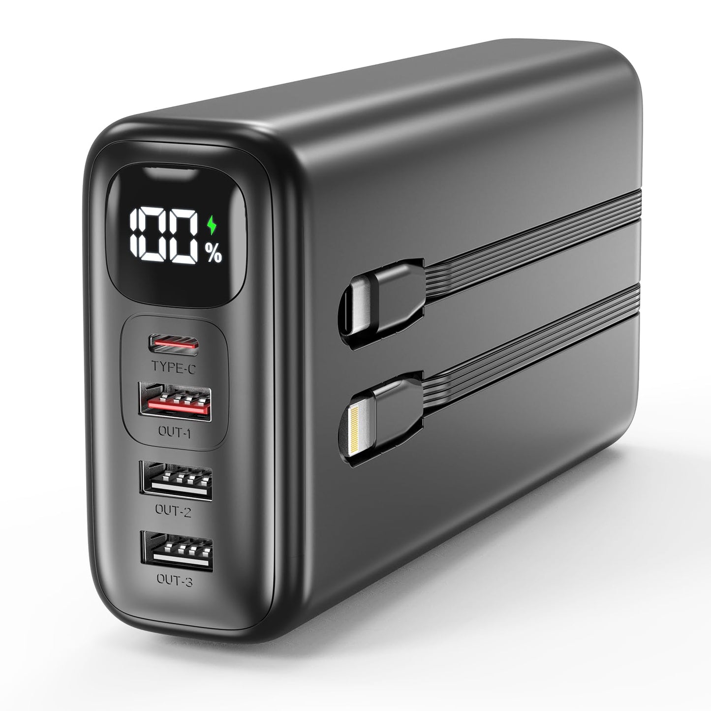 Eliegntist 51000mAh Portable Charger with Built-in USB-C & Lightning Cables, 22.5W Fast Charging Power Bank, High Capacity Battery Pack for iPhone