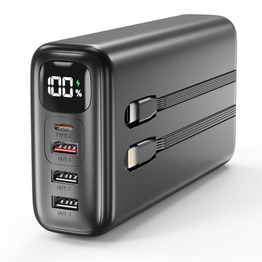 Eliegntist 51000mAh Portable Charger with Built-in USB-C & Lightning Cables, 22.5W Fast Charging Power Bank, High Capacity Battery Pack for iPhone