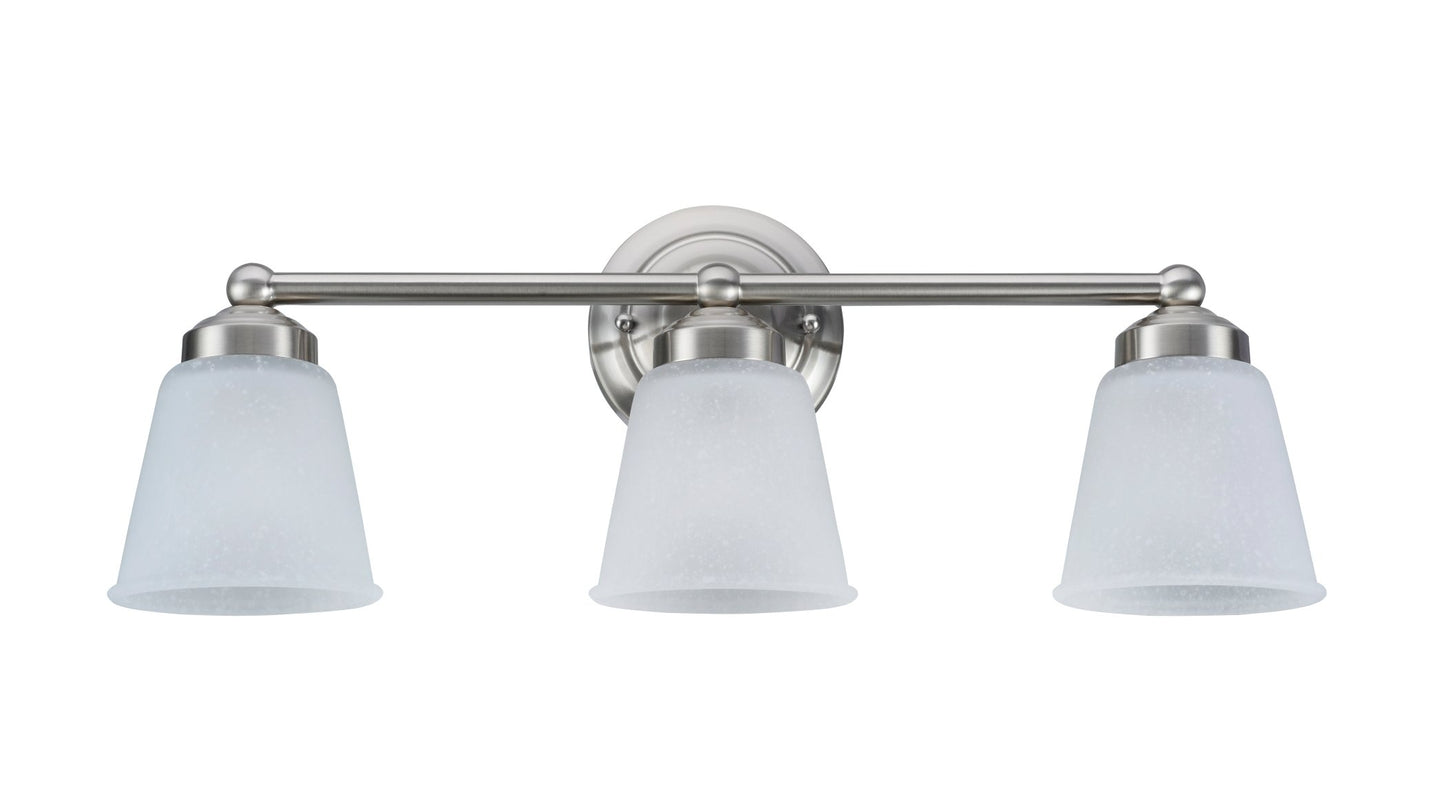 Aspen Creative 62014-1, Three-Light Metal Bathroom Vanity Wall Light Fixture, 24" Wide, Transitional Design in Satin Nickel with Frosted Seeded Glass