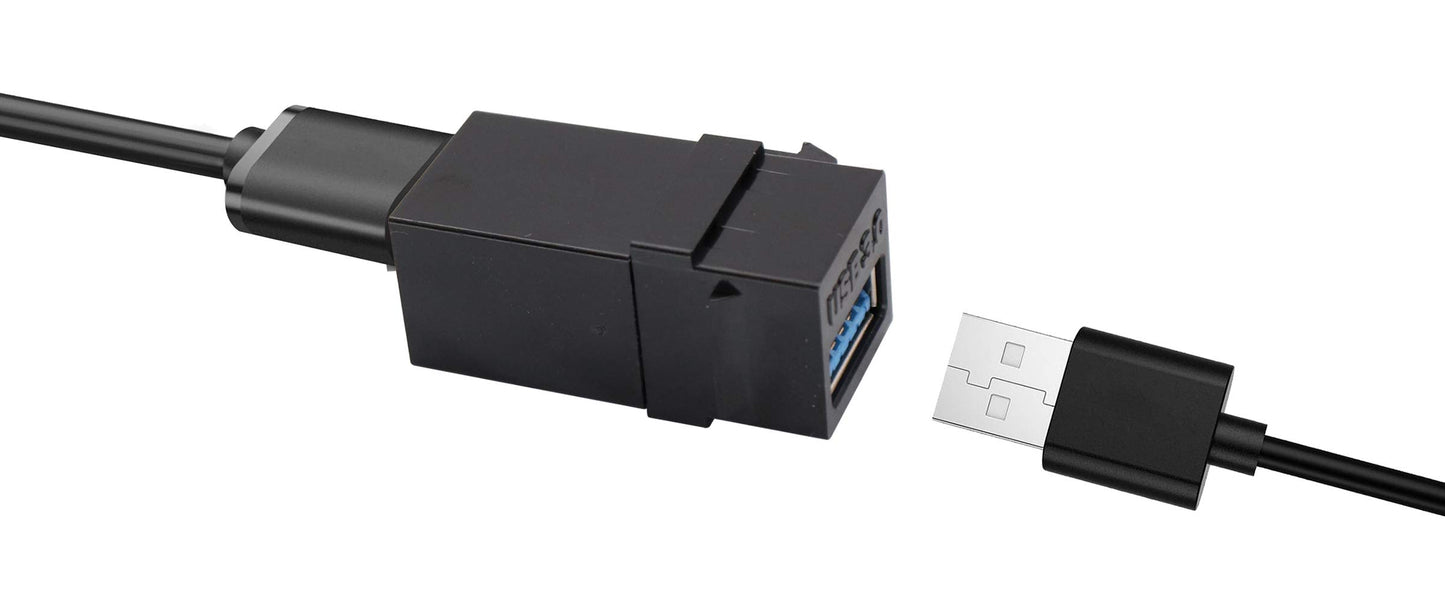 AAOTOKK USB 3.0 A Keystone Adapter Female to Female USB 3.0 A Keystone Jack Insert Socket Coupler Adapter for Wall Plate Outlet Panel (Black/5 Pack)