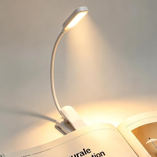 Ruoaueob Rechargeable Reading Light, 10LED Beads with 3 Color Temperatures (3000K-6000K), Eye-Caring for Reading, Portable Book Clip Design + Non-Slip