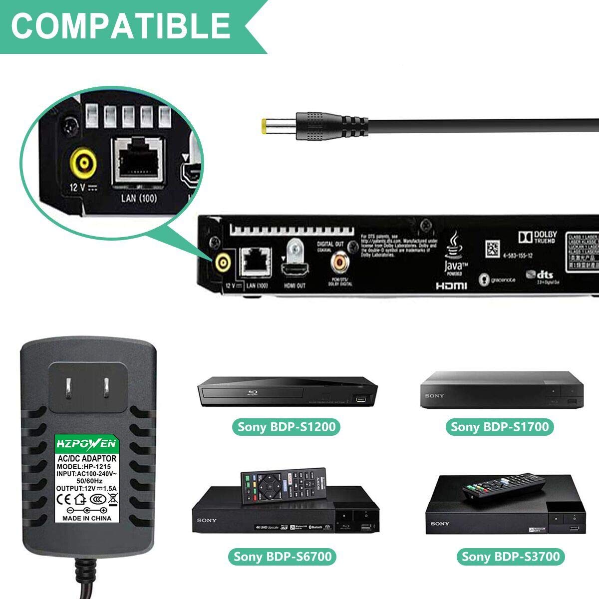 New Adapter for Sony-Blu-Ray DVD Disc Player Models BDP-S3200 BDP-S6700 BDPS6700 BDP-S3700 BDP-S1700 BDP-S6500 BDP-S3500 BDP-S1500 AC-M1208UC Charger…
