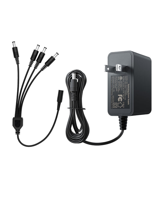 ZOSI 12V 2A 100V-240V US AC to DC Power Supply Adapter & 4-Way Power Splitter Cable for CCTV Home Security Camera Surveillance System