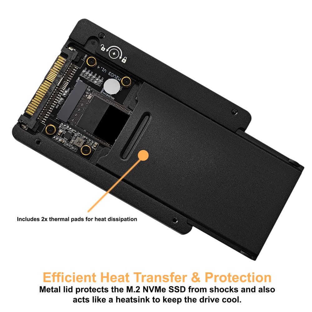 Kingwin M.2 to U.2 NVMe SSD Converter Enclosure - PCIe NVMe Adapter for M-Key M.2 SSD to 2.5" U.2 (SFF-8639) Interface - High-Speed PCIe 3.0/4.0