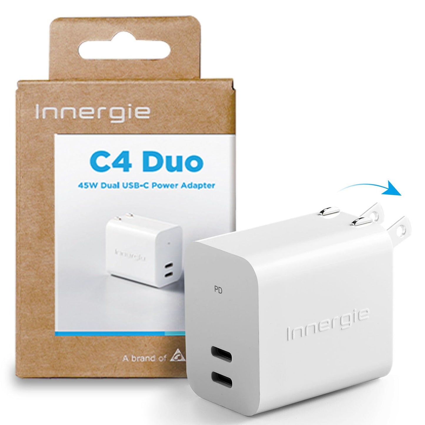 Innergie C4 Duo 45W Dual Port USB C Charger Block, GaN PD3.0 PPS Fast Charging for Samsung Galaxy S25, iPhone 17, Air, Pro, Pro Max, iPad, MacBook