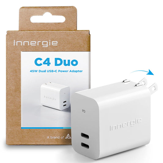 Innergie C4 Duo 45W Dual Port USB C Charger Block, GaN PD3.0 PPS Fast Charging for Samsung Galaxy S25, iPhone 17, Air, Pro, Pro Max, iPad, MacBook