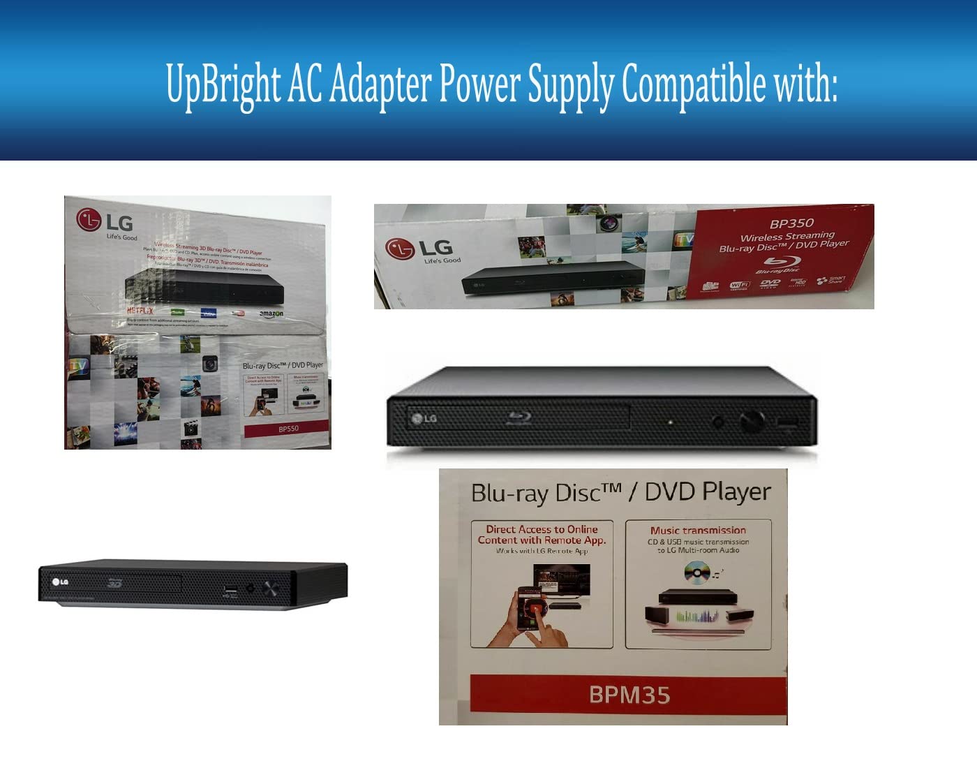 UpBright New 12V AC/DC Adapter Compatible with LG BP550 BP350 BPM35 BP 550 BP 350 BPM 35 LGE Streaming Blu-ray Disc DVD Player 12VDC DC12V 12.0V 12…