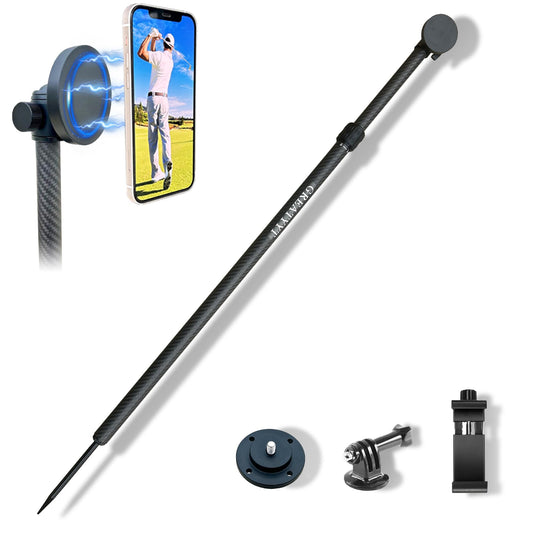 Carbon Fiber Monopod Golf Swing Recorder - Ultra Lightweight with MagSafe Magnetic Holder - Adjustable 32-55" Height - Ground Spike - Training Aid