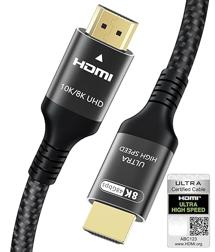 Certified 10K 8K HDMI 2.1 Cable 10 FT, 48Gbps Ultra High Speed HDMI® Cord Ethernet CEC 4K 240Hz 165Hz 144Hz 120Hz 8K 60Hz eARC Netflix HDCP2.3 HDR10+
