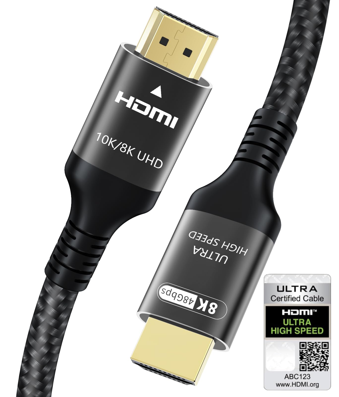 Certified 10K 8K HDMI 2.1 Cable 10 FT, 48Gbps Ultra High Speed HDMI® Cord Ethernet CEC 4K 240Hz 165Hz 144Hz 120Hz 8K 60Hz eARC Netflix HDCP2.3 HDR10+