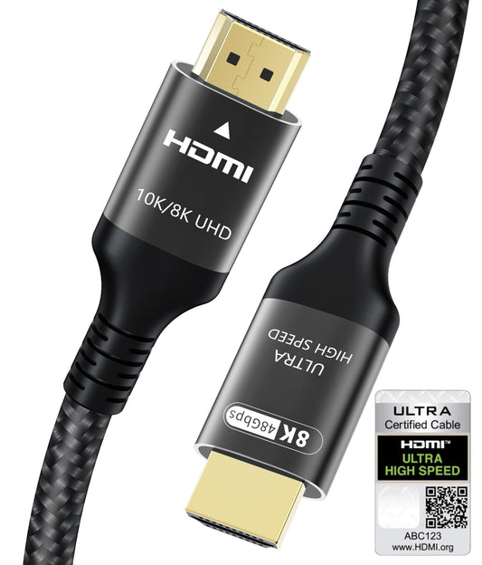 Certified 10K 8K HDMI 2.1 Cable 10 FT, 48Gbps Ultra High Speed HDMI® Cord Ethernet CEC 4K 240Hz 165Hz 144Hz 120Hz 8K 60Hz eARC Netflix HDCP2.3 HDR10+