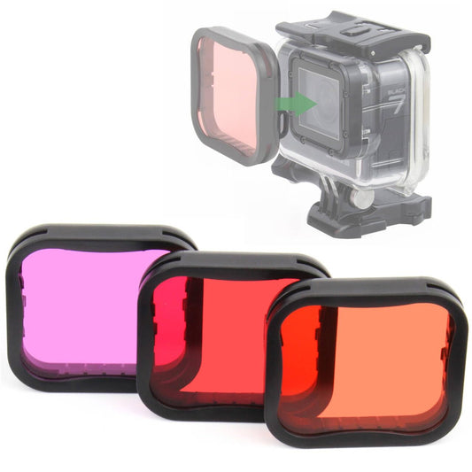 GEPULY 3-Pack Dive Filter (Red, Light Red, Magenta) for GoPro Hero 5 6 7 Black Hero(2018) Super Suit Housing - Color Correction in Scuba Diving