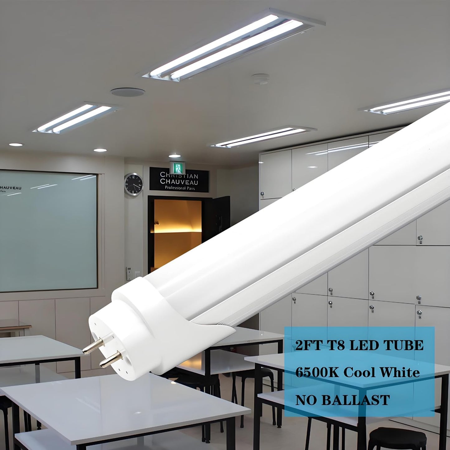 Probelie T8 T10 T12 2ft LED Light Tube - 8W 24 Inch Led Fluorescent Tube Replacement, 20W Equivalent, 1120 Lm, 6500K Cool White, Ballast Bypass, Two