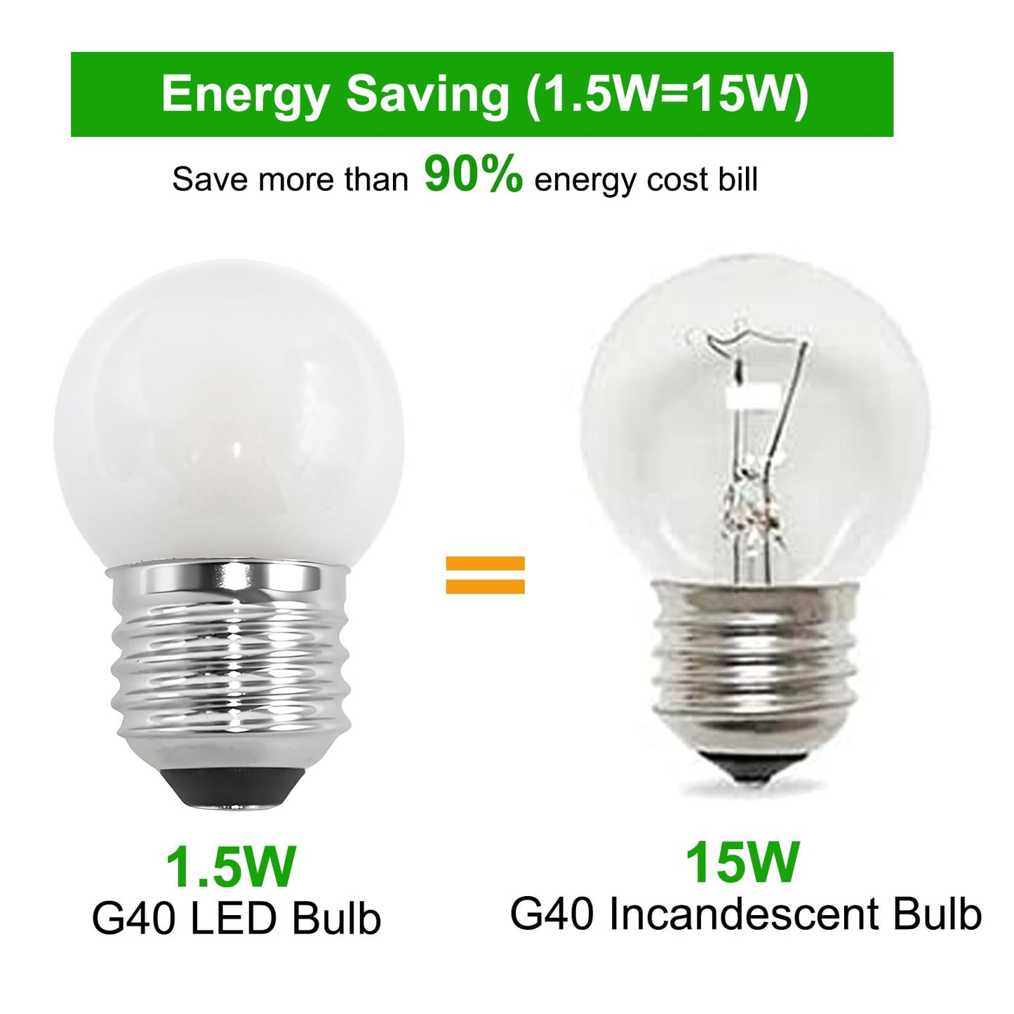 Night Light Bulbs G40 Low Wattage LED Light Bulbs, 1.5W ,E26 Base, 2 Pack