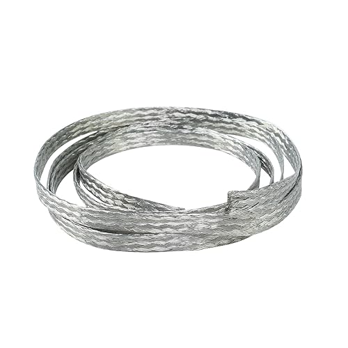 Wire Shielding Sleeve Tinned Copper Braid Ground Straps Cable Sheathing Protection Flat Metal Mesh Flexible Expandable (1/4 in Wide(0.16 in Dia)-15ft)
