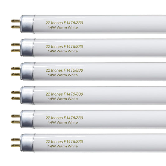 22 Inch T5 Fluorescent Light Bulb 14 Watt F14T5/WW Compatible with Sylvania Satco Philips GE Under Cabinet Lamp Light 3000K Warm White 800 Lumen G5