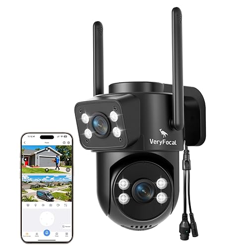 VeryFocal Dual-Lens 180+° FOV Home Wireless Outdoor Security Camera with AI Tracking, 6MP QHD 360° PTZ, WiFi 6 Dual Band, 24/7 Continuous Record