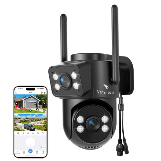 VeryFocal Dual-Lens 180+° FOV Home Wireless Outdoor Security Camera with AI Tracking, 6MP QHD 360° PTZ, WiFi 6 Dual Band, 24/7 Continuous Record