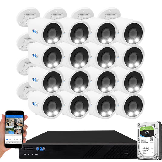GW 4K Outdoor/Indoor Face Recognition/Human/Vehicle Detection AI Security Camera System, 16 Channel 12MP PoE NVR, 16 x 4K UltraHD Smart AI IP