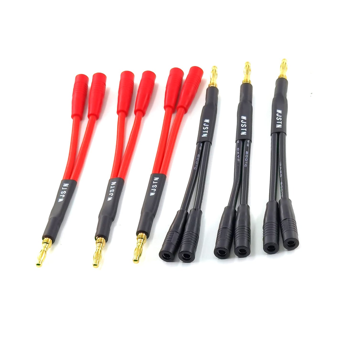 WJSTN Banana Plug to 2-Female 4mm Banana Jack Socket Plug Adapter,3 inches Banana Plug Splitter?1 Male to 2 Female (6-Pack)