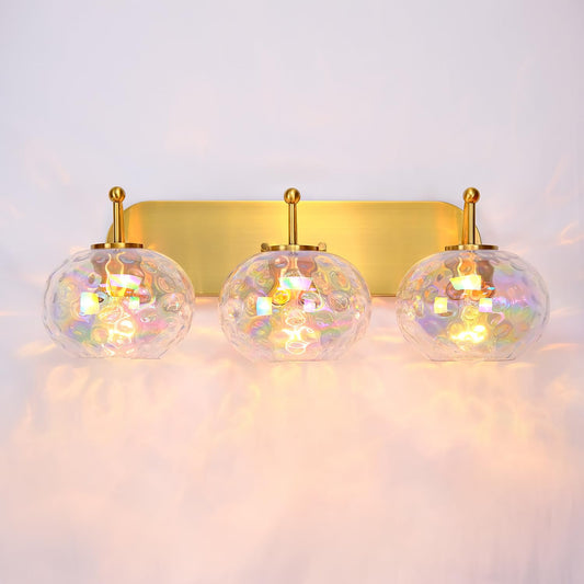 Wrlmfy 23" Brushed Gold Vanity Light Stained Hammered Glass Wall Sconce 3-Light Brass Wall Lamp for Hallway Living Room Stairwell Bathroom Over Mirror
