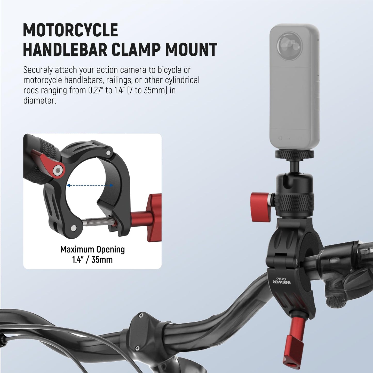 NEEWER Motorcycle Bike Handlebar Mount Compatible with GoPro DJI Osmo Action Cameras, Handle Bar Pole Clamp Holder with 360° Rotation for POV Video