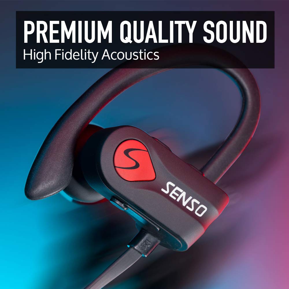 Senso Bluetooth Headphones, Best Wireless Sports Earphones w/Mic IPX7 Waterproof HD Stereo Sweatproof Earbuds for Gym Running Workout 8 Hour Battery