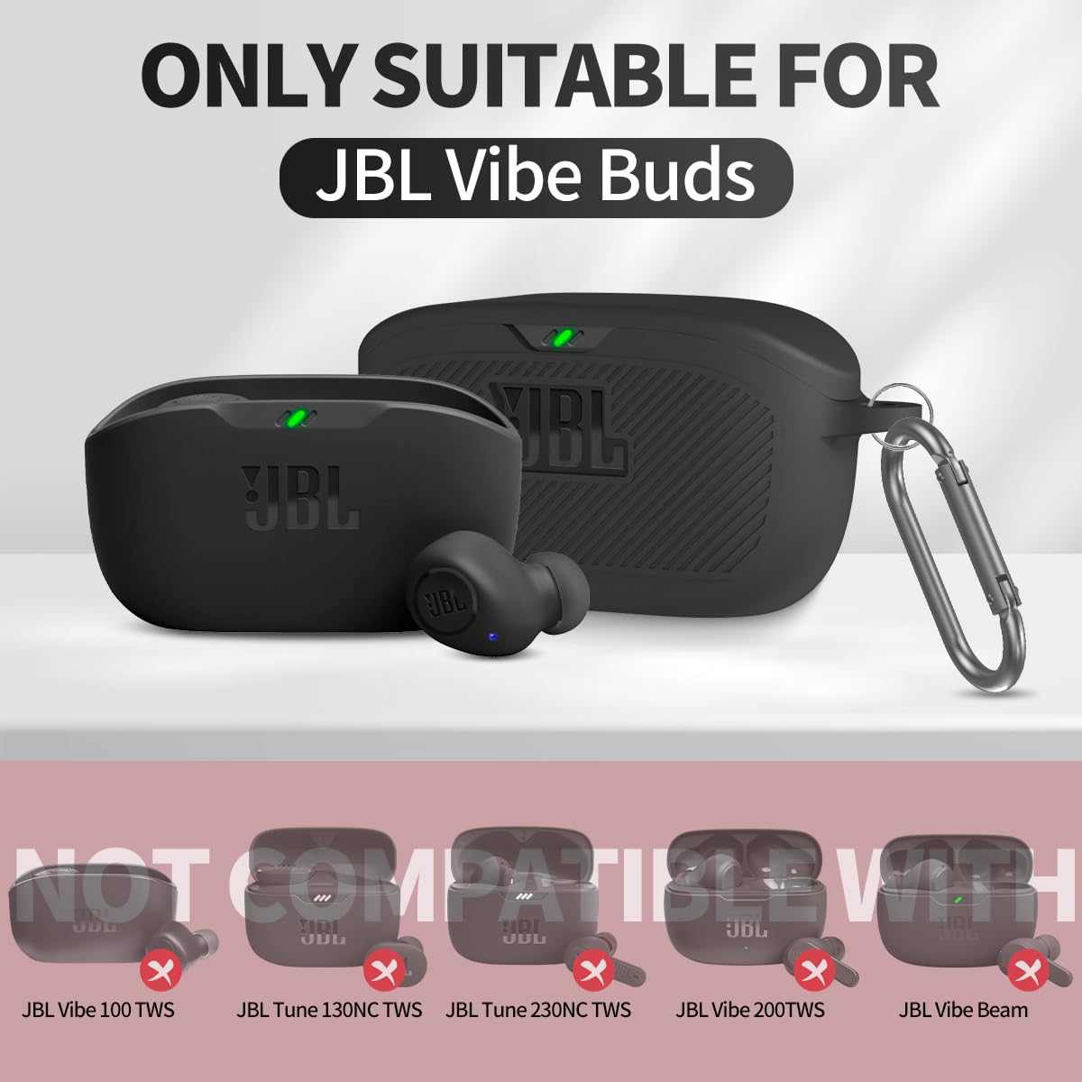WADVCU for JBL Vibe Buds Case Cover, Silicone Protective Portable Scratch Shock Resistant Logo Visible Design Cover Compatible with JBL Vibe Buds