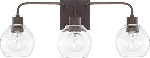 HomePlace Lighting 120031BZ-426 Tanner Urban/Industrial Clear Glass Bathroom Vanity Wall Light, 3-Light 300 Total Watts, 10" H x 25" W, Bronze