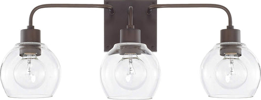 HomePlace Lighting 120031BZ-426 Tanner Urban/Industrial Clear Glass Bathroom Vanity Wall Light, 3-Light 300 Total Watts, 10" H x 25" W, Bronze