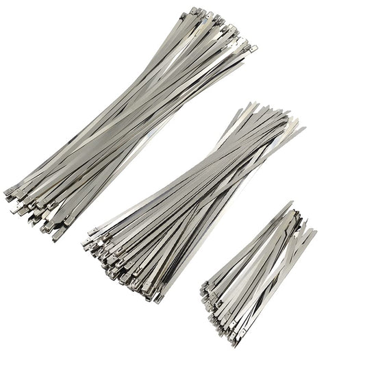 DGOL 110 packs 3 Sizes 304 Stainless Steel Cable Ties Wrap 5.9, 9.9, 11.8 inch Heavy Duty Self Locking Metal Zip Fence Repair Tie Clamps Kit