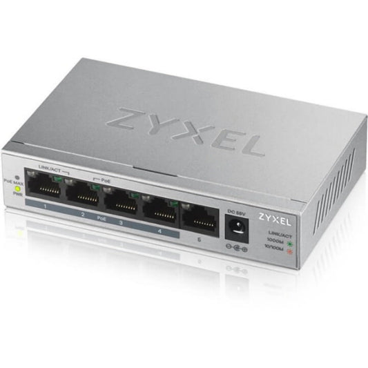 Zyxel 5 Port Gigabit Ethernet Unmanaged POE+ Switch | 4 x PoE+ @ 60W | Plug & Play | Sturdy Metal Housing | Desktop or Wall-Mount | Fanless | Lifetime