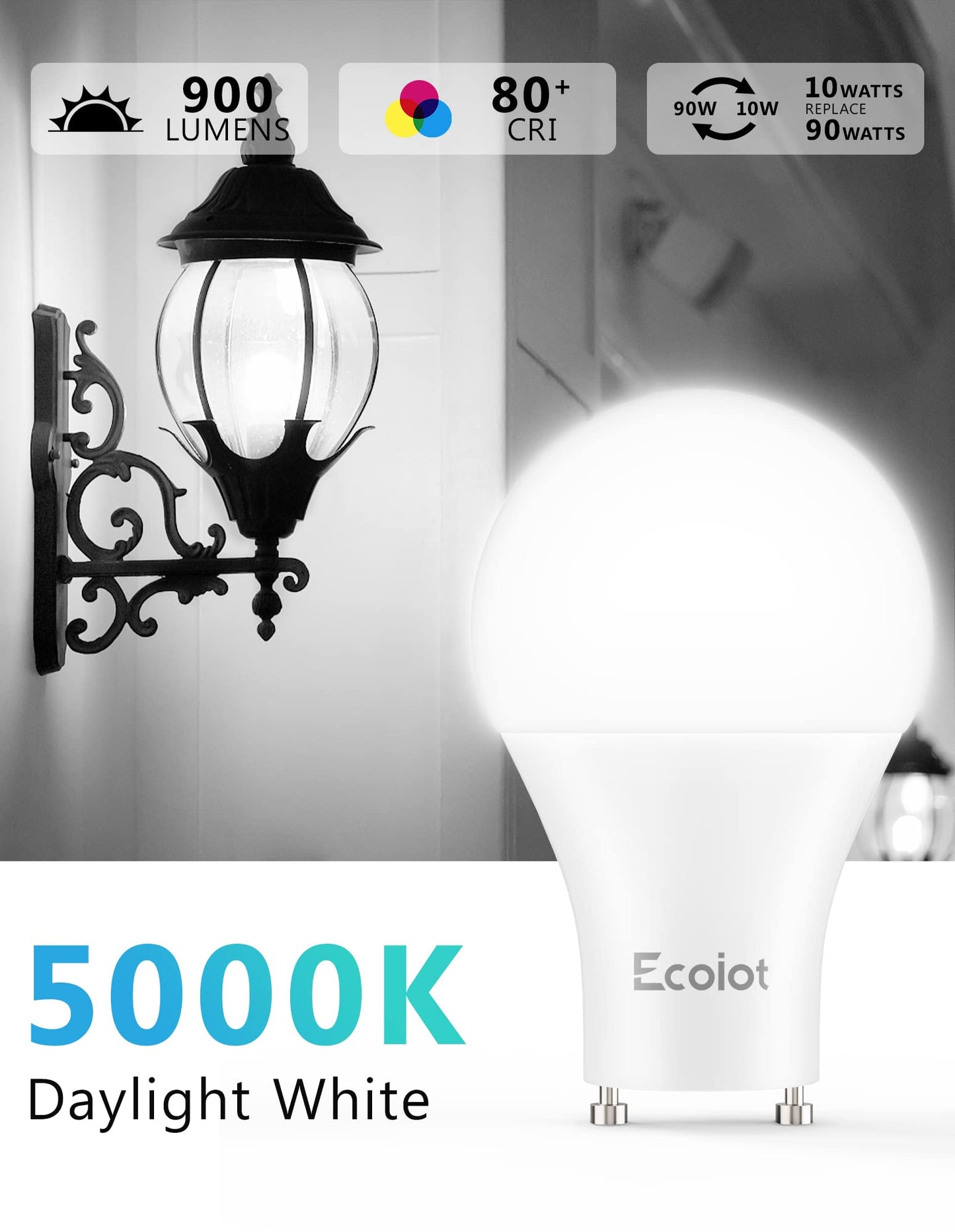 Ecoiot GU24 Dusk to Dawn Outdoor Light Bulbs,Light Sensor A19 LED Bulbs,Photocell Sensor, Automatic On/Off for Indoor/Outdoor Security
