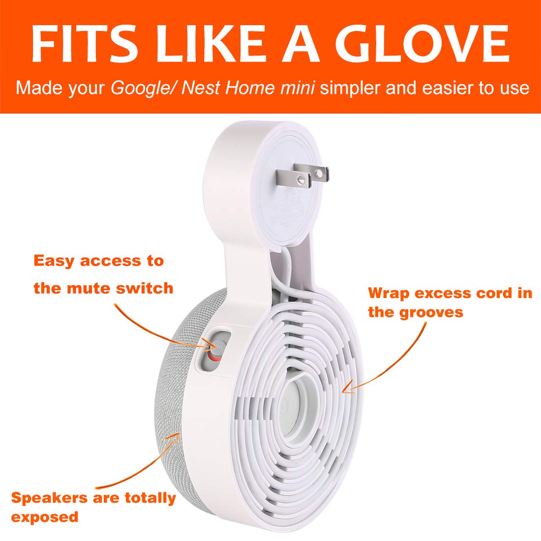 PEF Outlet Wall Mount Holder for Google Nest Mini and Google Home Mini, A Space-Saving Accessories with Cord Management for Google Mini Smart Speaker