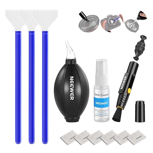 NEEWER 12 in 1 Camera Lens Cleaning Kit for Electronics, Phones, Tablets, 1x Lens Brush Pen + 1x Air Blower + 1x Cleaner Spray + 3X 24mm Full Frame
