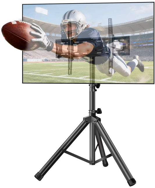 Vanteek Portable Tripod TV Stand for 32-75 inch TVs, Heavy Duty Outdoor Height Adjustable Floor TV Stand with 15° Tilt for Flat/Curved Screens, Holds