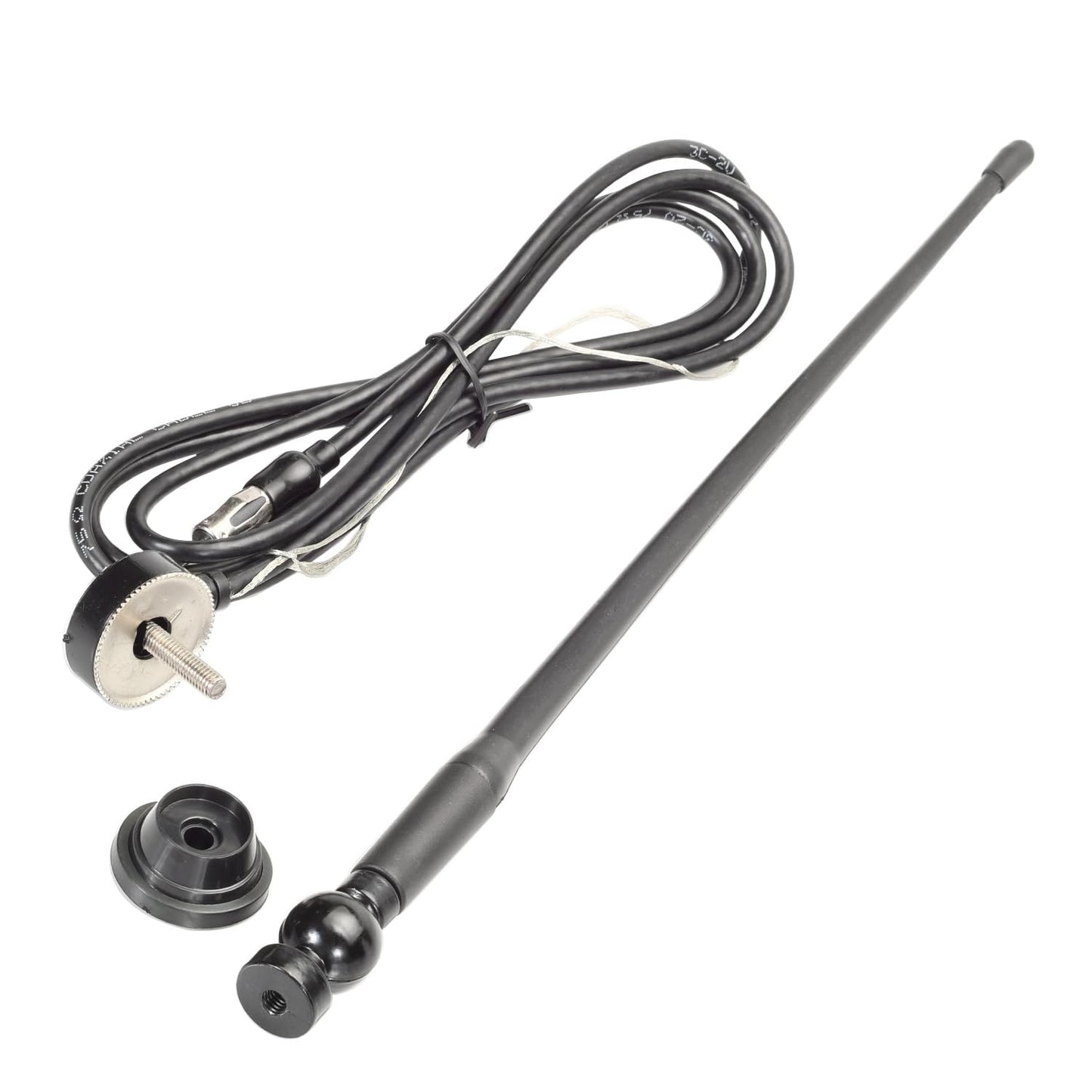 Rubber Antenna AM/FM for Car, RVs, Boat - 14" with 72" Cable, 180-degree Swivel Base