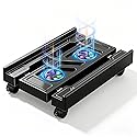 Hmseng PC Stand for PC Tower With F, Computer Desktop Stand with 4 Lockable Castors, Universal Adjustable CPU Stand with Wheels - (New Black)