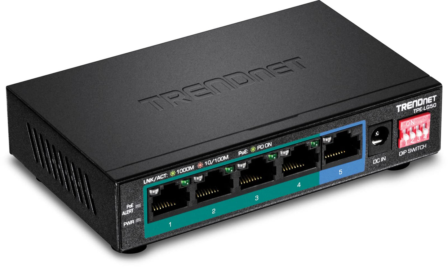 TRENDnet 5-Port Gigabit Long Range PoE+ Switch,TPE-LG50
