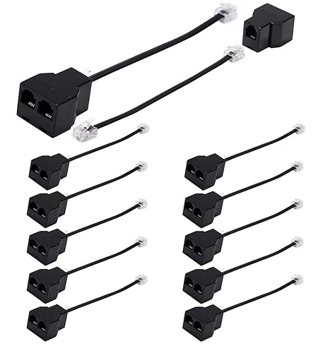 Yumiwoow Phone Line Splitter,Telephone Splitter,with RJ11 6P4C Plugs,Suitable for Telephone,Fax Machine (Black /12 Pack)