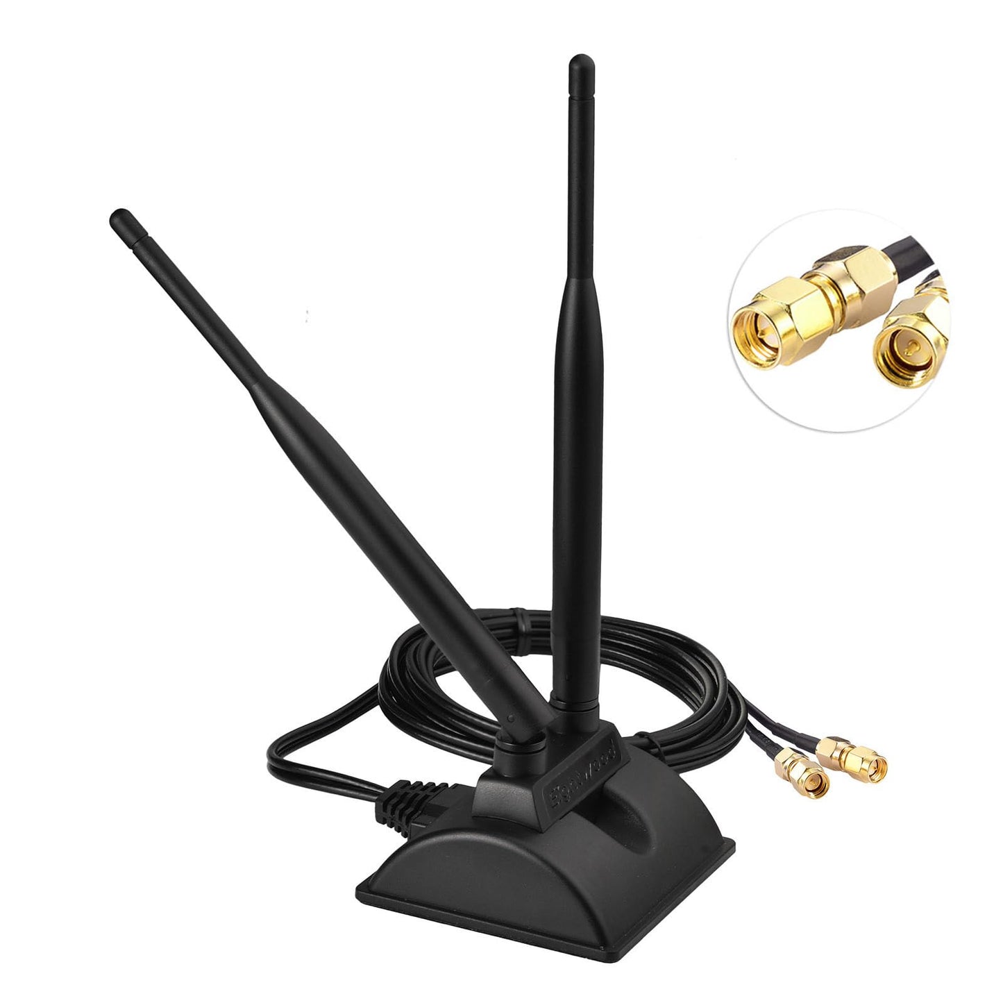 Eightwood 2.4GHz 5GHz Dual Band WiFi Antenna RP-SMA Male Connector with SMA Male Adapter (2-Pack) for PCI-E WiFi Network Card USB WiFi Adapter