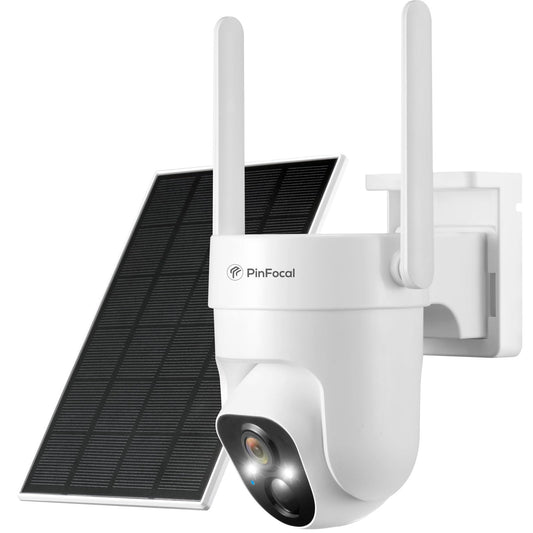 PinFocal 2K Solar Security Camera Wireless Outdoor, 360° View Pan/Tilt Battery Camera for Home Security, Color Night Vision, Spotlight, 2-Way Audio