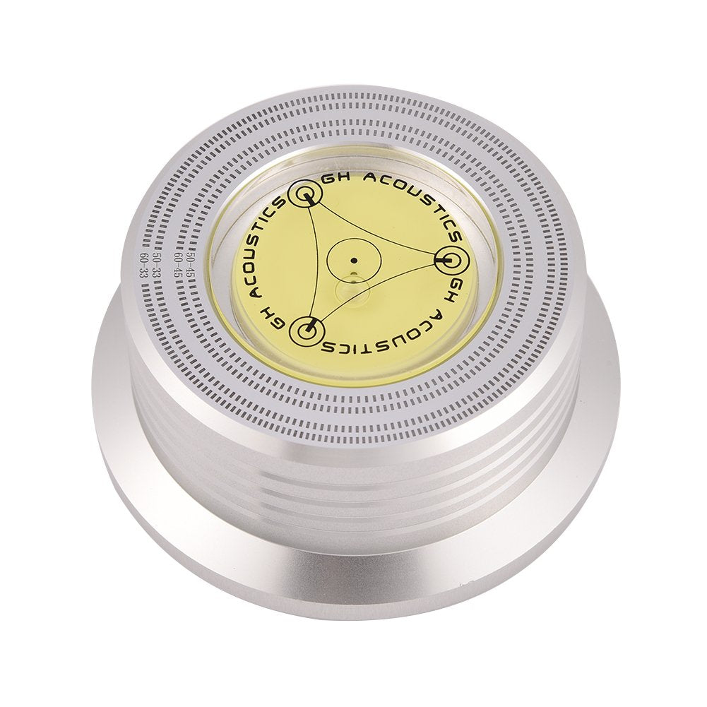 Record Stabilizer Turntable, 50/ 60Hz Bubble Speed Detection Turntable LP Disc Record Weight Stabilizer Clamp (Silver)